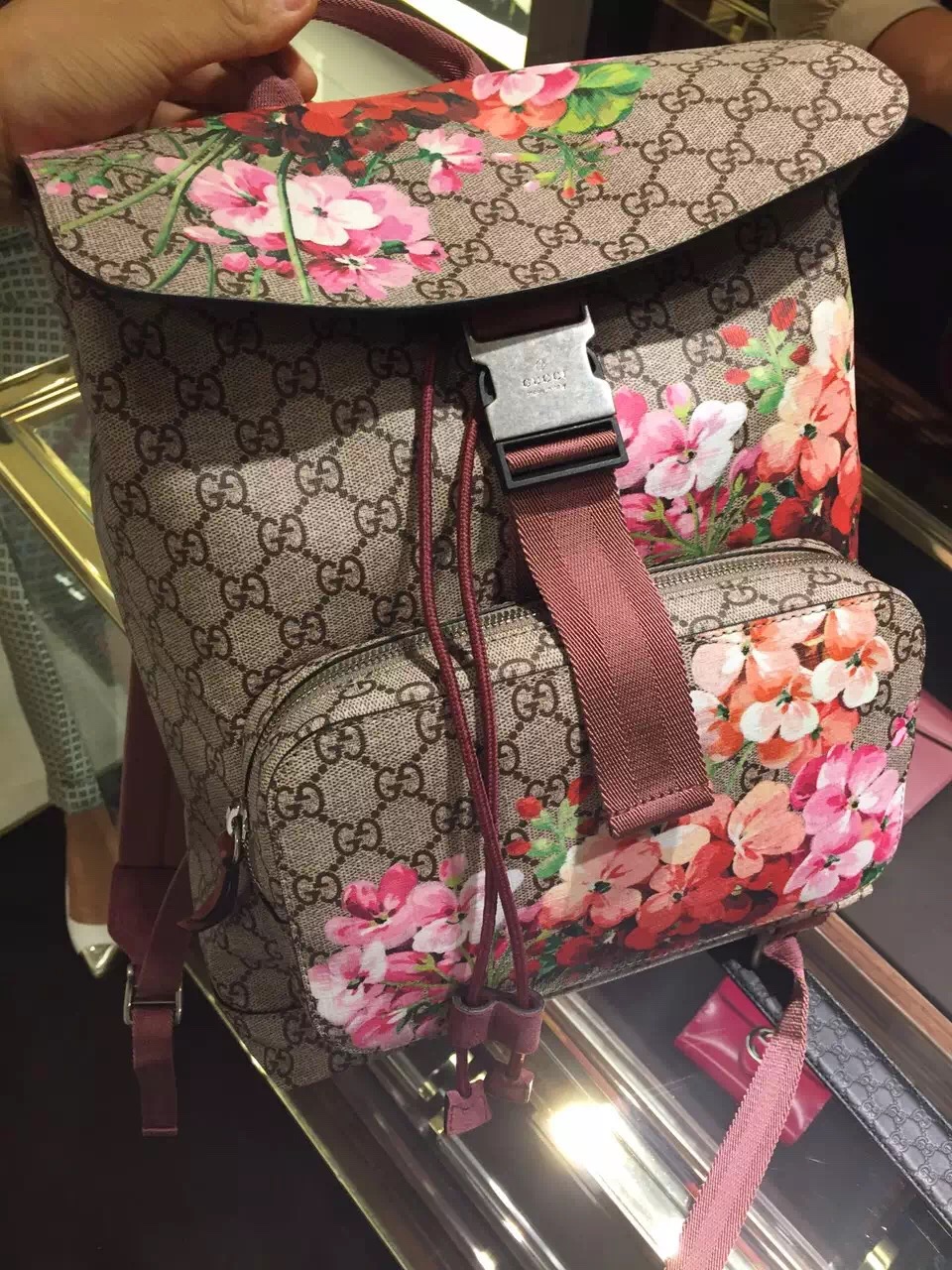 Real Gucci GG Blooms Supreme Canvas Backpack 405019